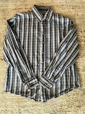 Toscano Blue Men's Plaid Button-Up Shirt in Brown and Blue